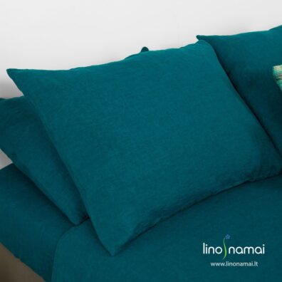 Lininis tamsios turkio spalvos pagalvės užvalkalas