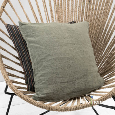 Lininis žalsvai pilkas pagalvės užvalkaliukas 40cm x 40cm, su užkaitu