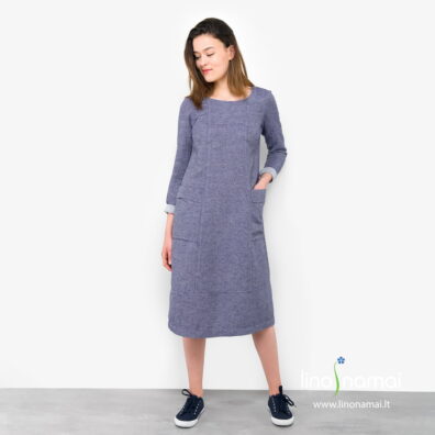 Lininė mėlyna raštuota suknelė „Kotryna“