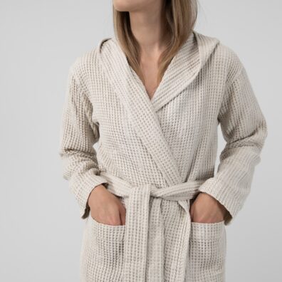 VERO šviesiai pilkas lino-medvilnės chalatas