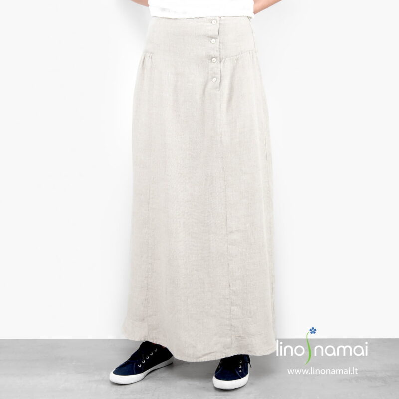 Lininis ilgas sijonas &scaron;viesiai pilkas su sagomis