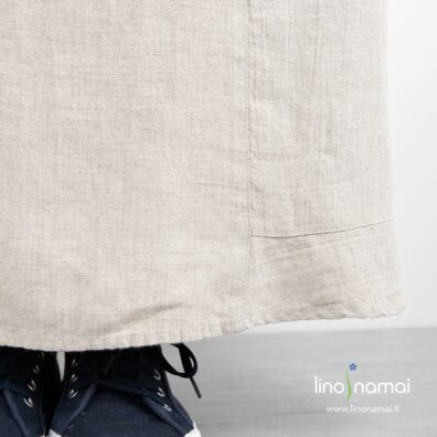 Lininis ilgas sijonas šviesiai pilkas su dailiu paraukimu apačioje