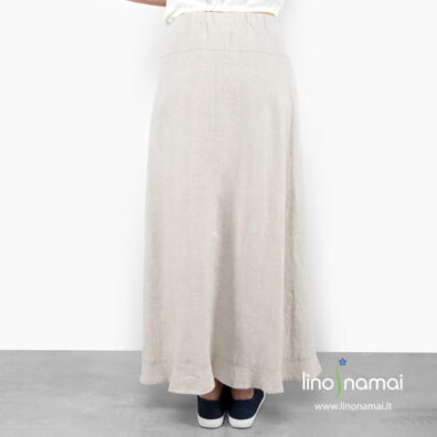 Lininis ilgas sijonas šviesiai pilkas su įverta plačia guma juosmenyje nugaroje