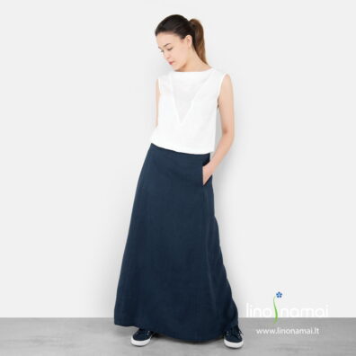 Sijonas iš tamsiai mėlyno 100% lino