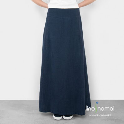 Lininis ilgas tamsiai mėlynas sijonas