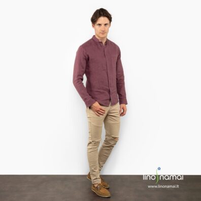 Vyriški marškiniai lininiai tamsiai raudoni su violetiniu atspalviu