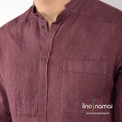 Vyšnių spalvos lininiai vyriški marškiniai užsegami spaudėmis