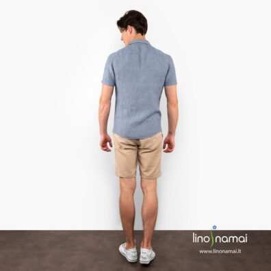 Melsvi vyriški lininiai marškiniai įliemenuoti nugaroje