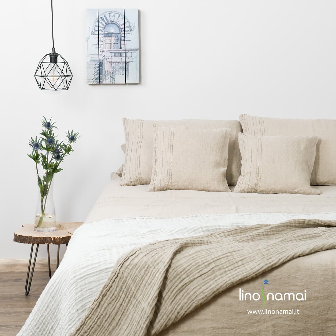 Lininė patalynė natūralios spalvos mereškuota „Grafas“