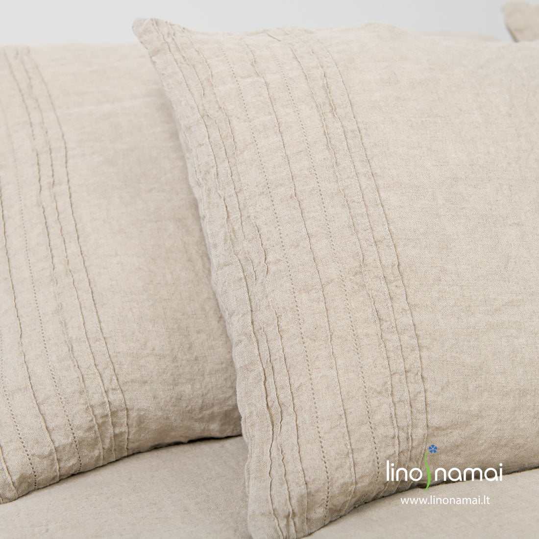 Lininis natūralios spalvos mereškuotas pagalvės užvalkalas