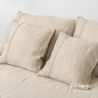 Lininis natūralios spalvos mereškuotas pagalvės užvalkalas su užkaitu