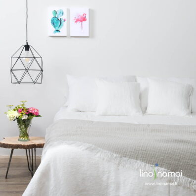 Lininė patalynė balta mereškuota „Flamingas“
