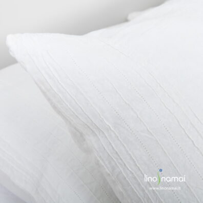 Baltas lininis pagalvės užvalkalas su mereškavimu ir 1mm aukščio klostelėmis