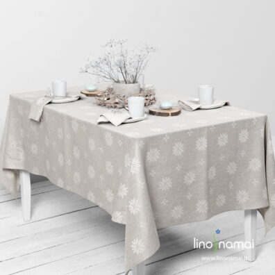 Puslininė šviesiai pilka staltiesė su žvaigždėmis