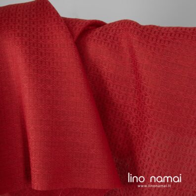 Raudonas lino - medvilnės audinys „korio“ raštu