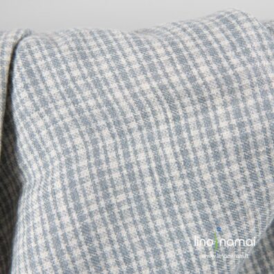 Lino-vilnos audinys pilkais, gelsvais langeliais, skalbtas