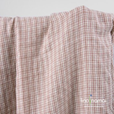 Lino-vilnos audinys rudais langeliais, skalbtas