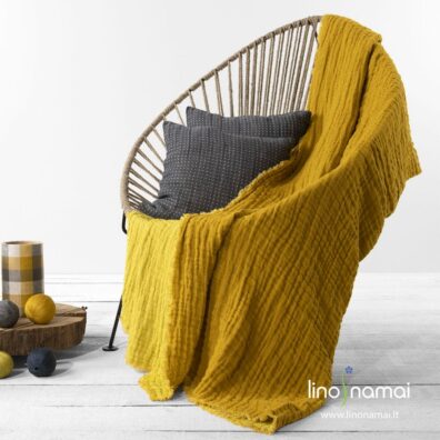 Lininis geltonas dvipusis pledas
