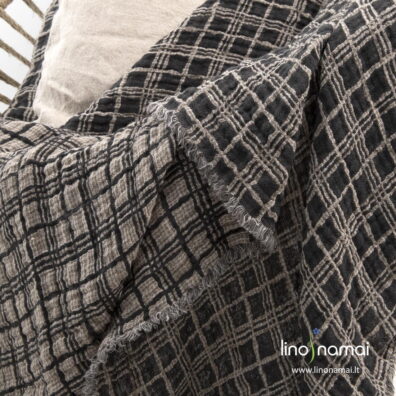 Dvipusis languotas lininis pledas: tamsiai pilka ir smėlinė pusė