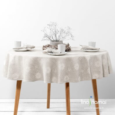 Apvali (ovali) puslininė šviesiai pilka staltiesė su žvaigždėmis