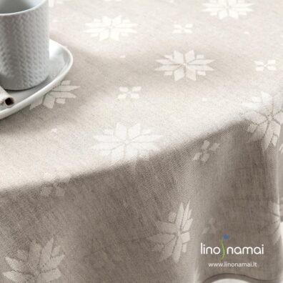 Apvali (ovali) žakardinė lino - medvilnės staltiesė žiemos šventėms