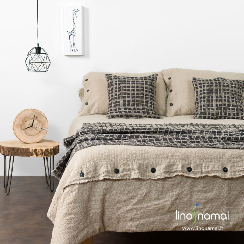 Lininė patalynė rusvais langeliais, su sagomis &bdquo;Marso kanjonai&ldquo;