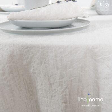 Pieno baltumo lino - medvilnės staltiesė su dryžiukais