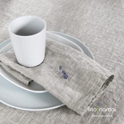 Šviesiai pilka lino - medvilnės servetėlė, skalbta, su baltais dryžiukais