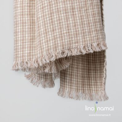 Rudai-gelsvai languotas lino - vilnos šalikas su kutais