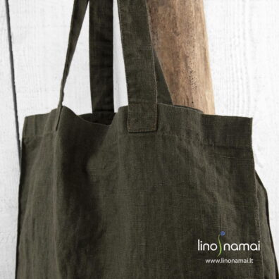 Samanų spalvos lininis krepšys pirkiniams susidėti