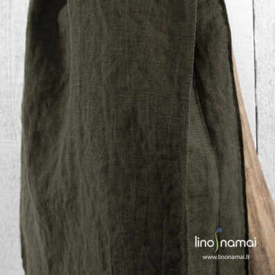 Minkšto skalbto tamsiai žalio lino audinio krepšys