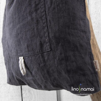 Lininis krepšys tamsiai pilkas su brūkšniukų eilutėmis