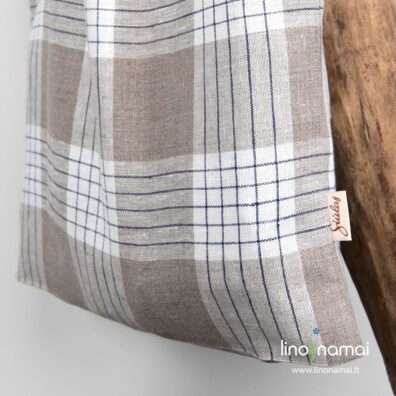 Lininis krepšys pilkais, mėlynais, baltais langeliais