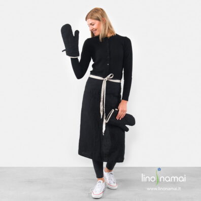 Lininė prijuostė juoda ilga