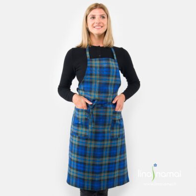 Puslininė prijuostė mėlynais, žaliais langeliais