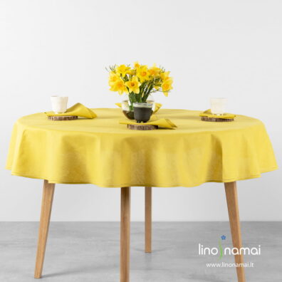 Apvali (ovali) puslininė geltona mereškuota staltiesė