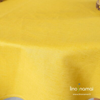 Apvali (ovali) skaisčiai geltona lino-medvilnės staltiesė
