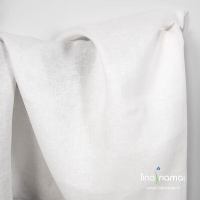 Pieno baltumo lininis audinys „eglutės“ raštu