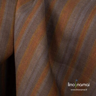 Lininis audinys rudomis ir pilkai rudomis juostomis