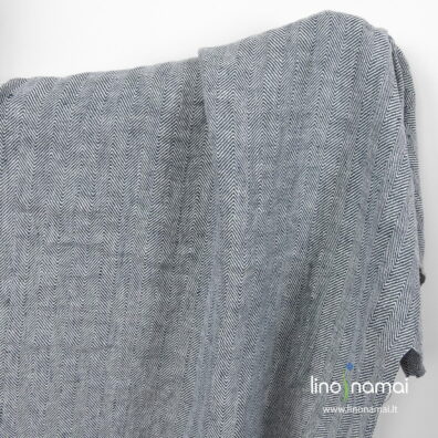 Lininis audinys mėlynai balta „eglute“, skalbtas