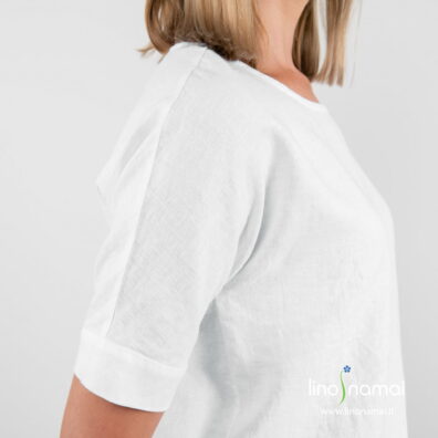 Lininė palaidinė ryškiai balta trumpomis rankovėmis