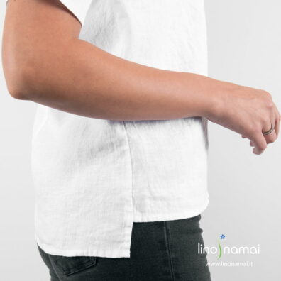 Lininė palaidinė ryškiai balta prailginta nugara