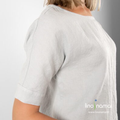 Lininė šviesiai pilka palaidinė trumpomis rankovėmis