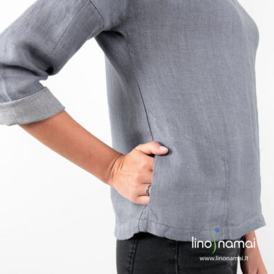 Melsvai pilka lininė palaidinė su kišenėmis