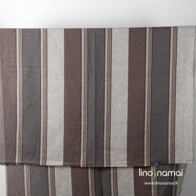 Lino - medvilnės audinys pilkai, rudai dryžuotas