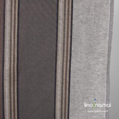 Lino - medvilnės audinys gelsvomis, rusvomis, juodomis vertikaliomis juostelėmis