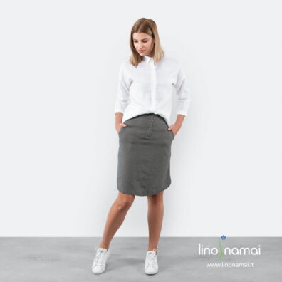 Lininis pilkas sijonas užsegamas spaudėmis