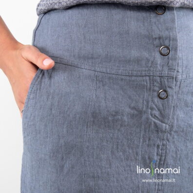 Lininis melsvas sijonas su spaudėmis