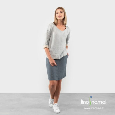 Rusvai pilka lininė palaidinė atraitomomis rankovėmis