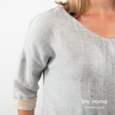 Rusvai pilka lininė palaidinė apvalia iškirpte